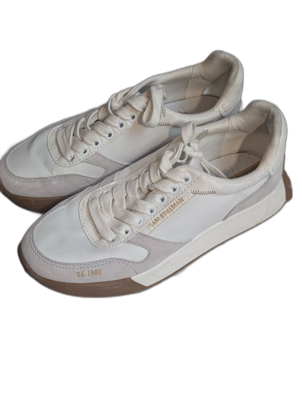 Sam Edelman Layla White and Tan Casual Sneakers